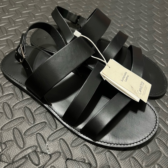 Mango Men’s Black Leather Sandals Size 44 - Picture 1 of 7